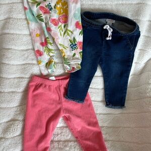 Kids Floral, Denim, and Pink Bottoms Set of three pants